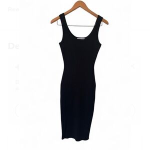 Revamped Black Sheath Midi Dress Scoop Neck